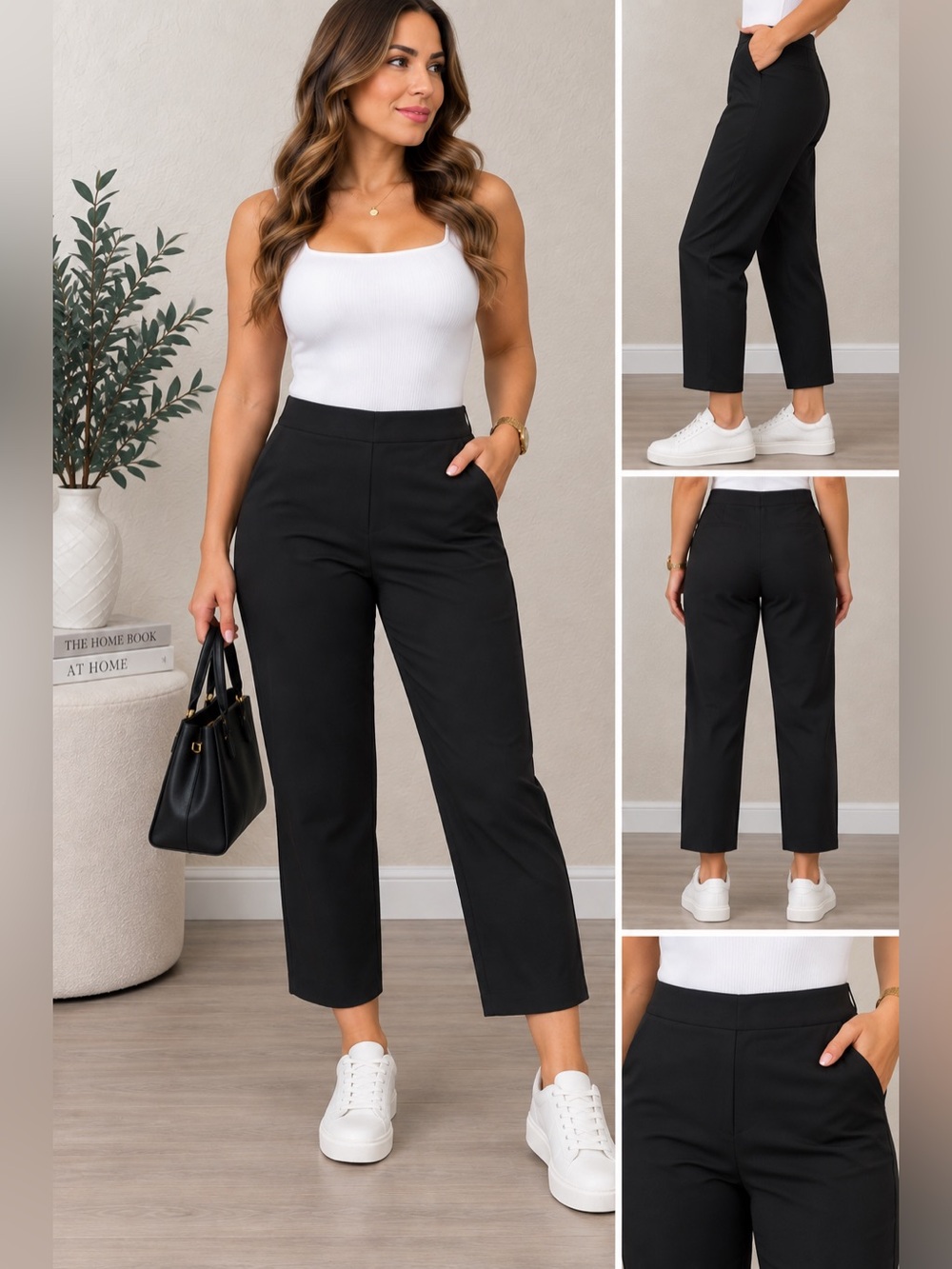 Le Suit Black Cropped Straight-Leg Pants